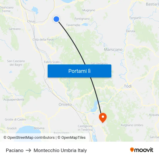 Paciano to Montecchio Umbria Italy map