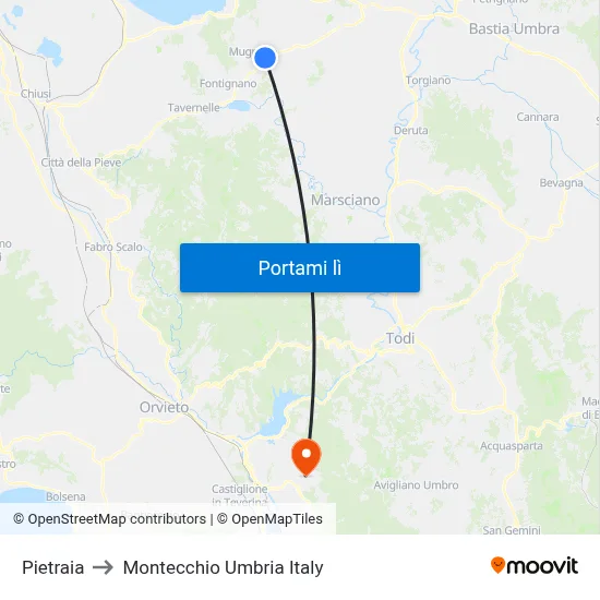 Pietraia to Montecchio Umbria Italy map