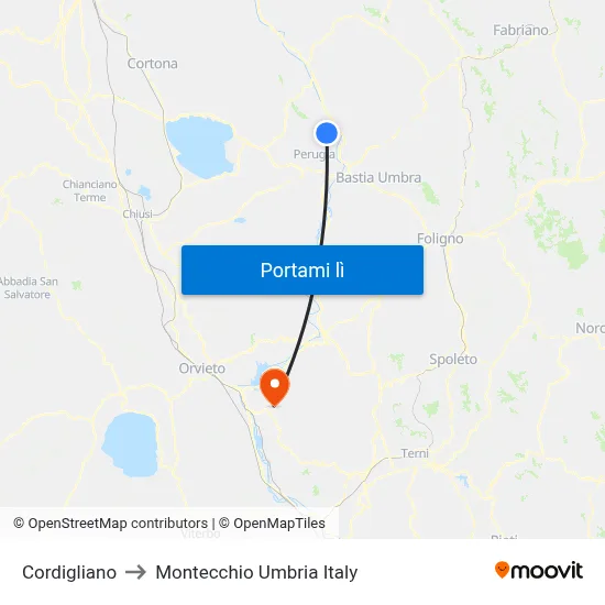 Cordigliano to Montecchio Umbria Italy map