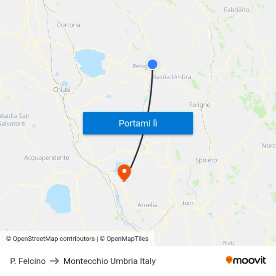 P. Felcino to Montecchio Umbria Italy map