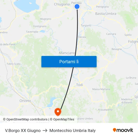 V.Borgo XX Giugno to Montecchio Umbria Italy map