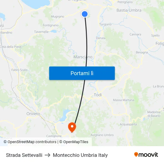 Strada Settevalli to Montecchio Umbria Italy map