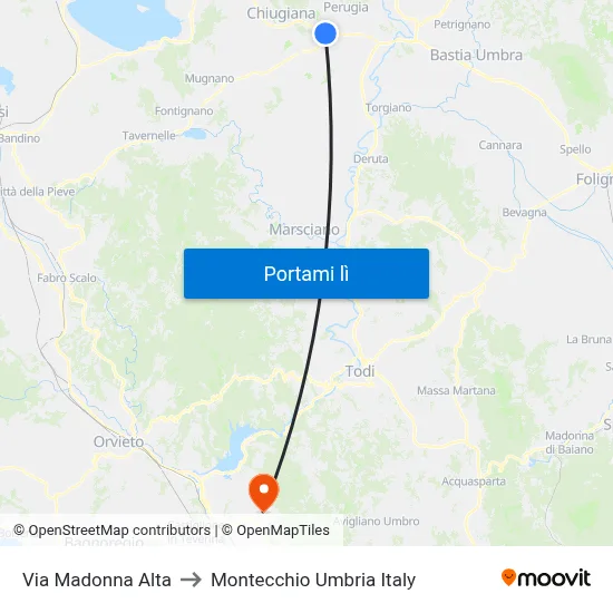 Via Madonna Alta to Montecchio Umbria Italy map