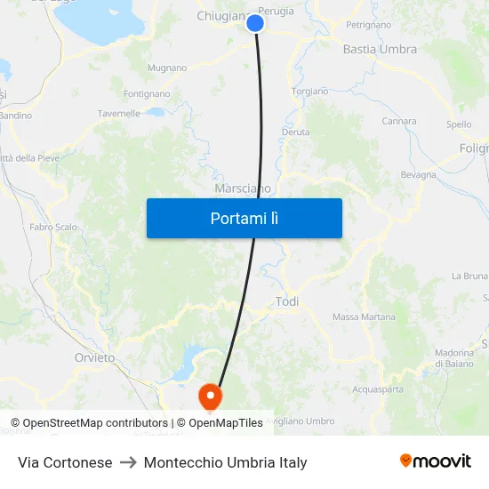 Via Cortonese to Montecchio Umbria Italy map