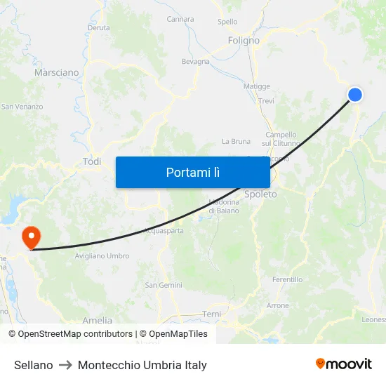 Sellano to Montecchio Umbria Italy map