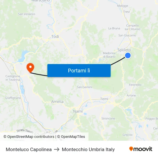 Monteluco Capolinea to Montecchio Umbria Italy map