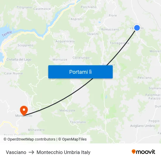 Vasciano to Montecchio Umbria Italy map