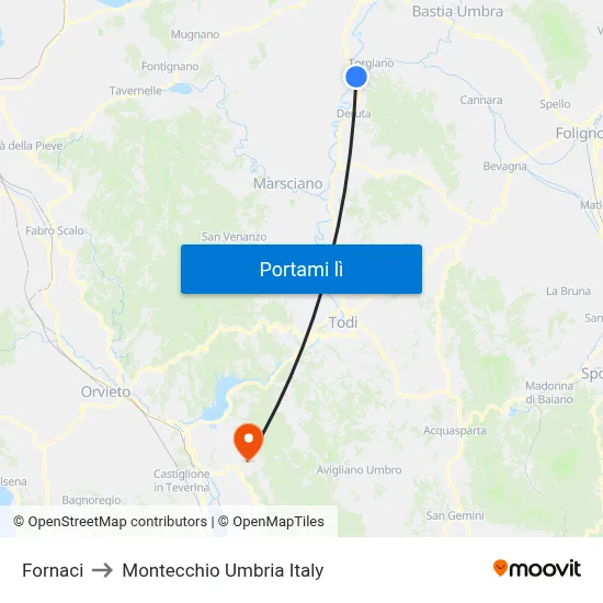 Fornaci to Montecchio Umbria Italy map