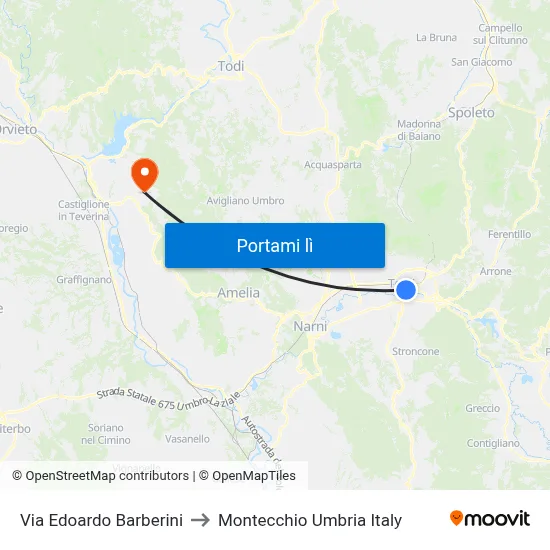 Via Edoardo Barberini to Montecchio Umbria Italy map