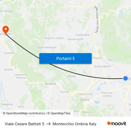 Viale Cesare Battisti 5 to Montecchio Umbria Italy map