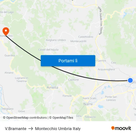 V.Bramante to Montecchio Umbria Italy map