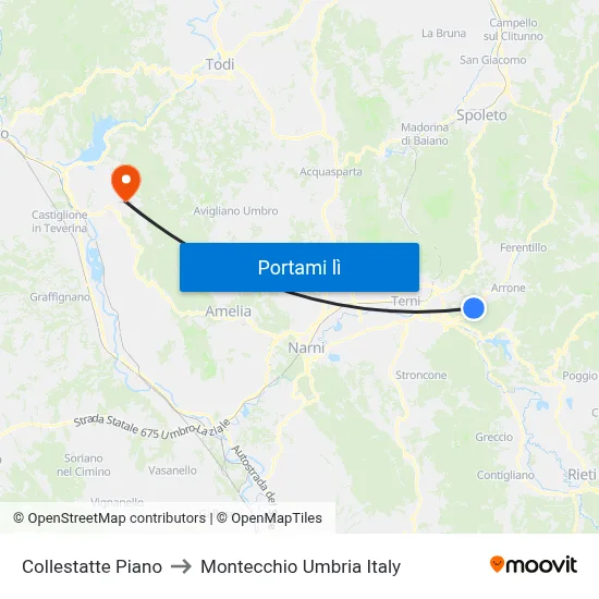Collestatte Piano to Montecchio Umbria Italy map