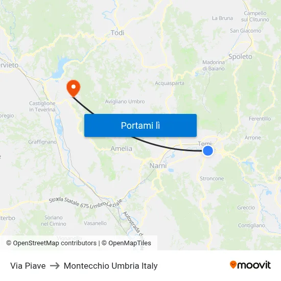 Via Piave to Montecchio Umbria Italy map