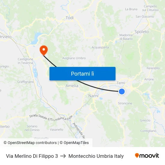 Via Merlino Di Filippo 3 to Montecchio Umbria Italy map