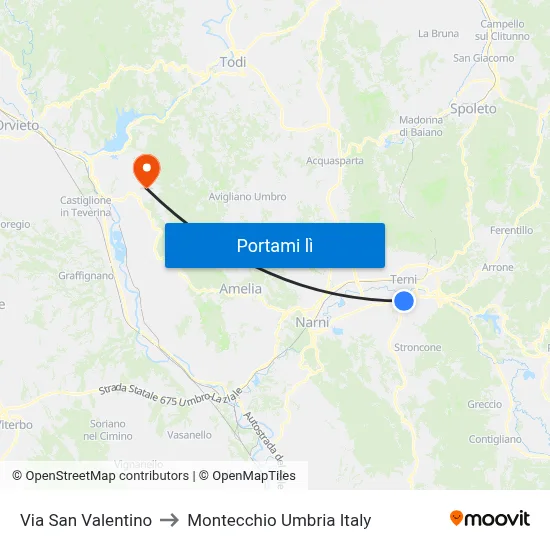 Via San Valentino to Montecchio Umbria Italy map