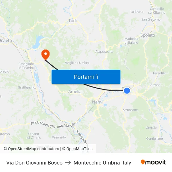 Via Don Giovanni Bosco to Montecchio Umbria Italy map