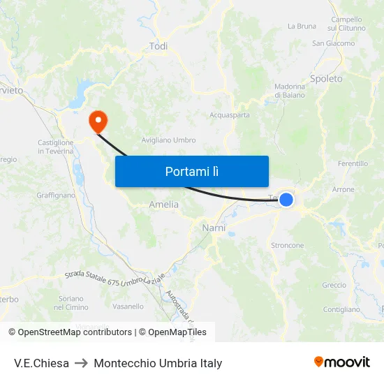 V.E.Chiesa to Montecchio Umbria Italy map