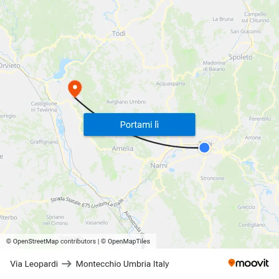 Via Leopardi to Montecchio Umbria Italy map