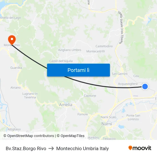 Bv.Staz.Borgo Rivo to Montecchio Umbria Italy map
