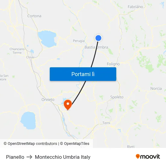 Pianello to Montecchio Umbria Italy map