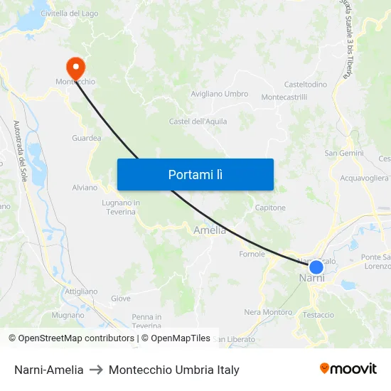 Narni-Amelia to Montecchio Umbria Italy map