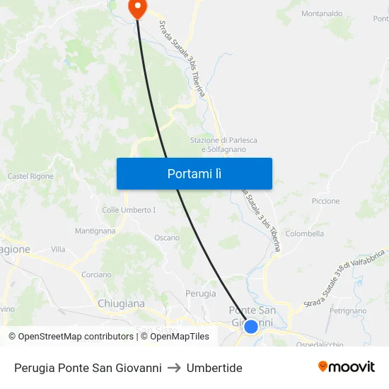 Perugia Ponte San Giovanni to Umbertide map