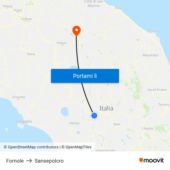 Fornole to Sansepolcro map