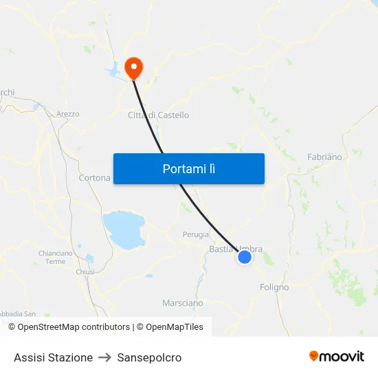 Assisi Stazione to Sansepolcro map
