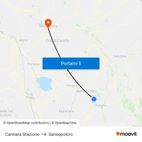 Cannara Stazione to Sansepolcro map