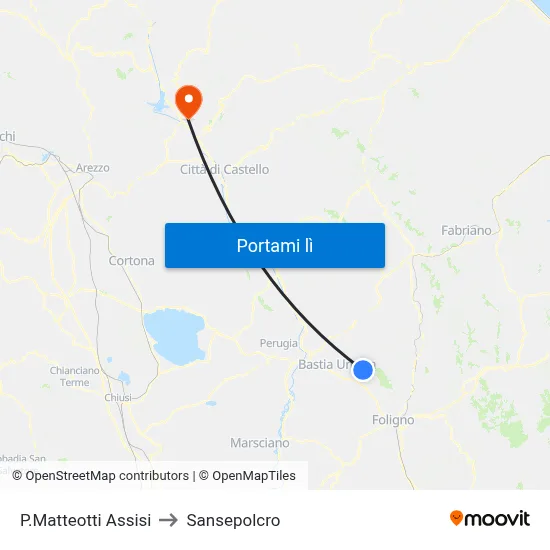 P.Matteotti Assisi to Sansepolcro map