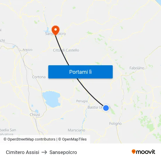 Cimitero Assisi to Sansepolcro map