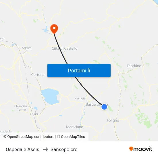 Ospedale Assisi to Sansepolcro map