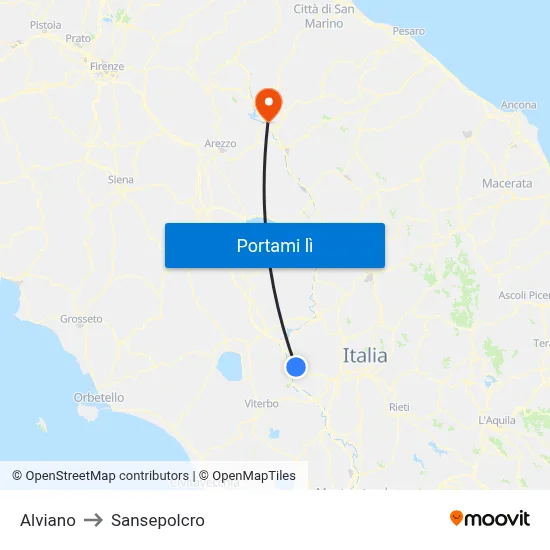 Alviano to Sansepolcro map