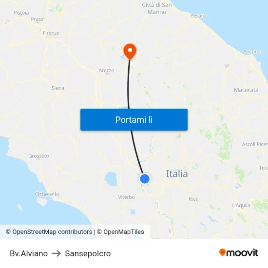 Bv.Alviano to Sansepolcro map