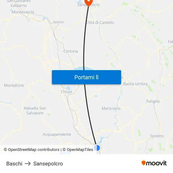 Baschi to Sansepolcro map
