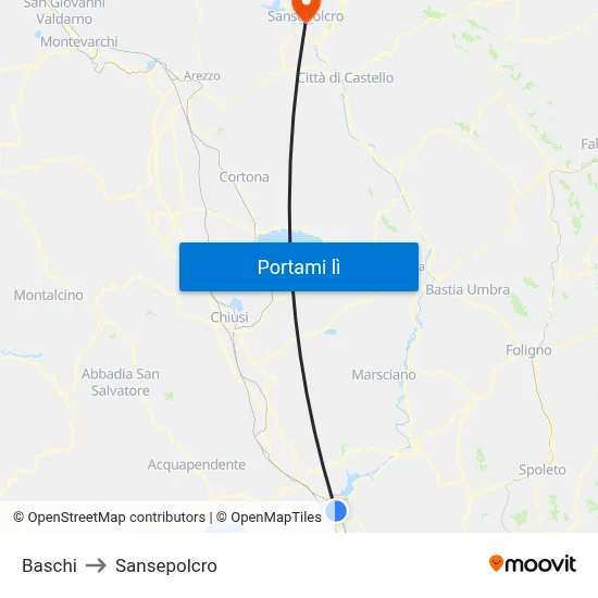 Baschi to Sansepolcro map