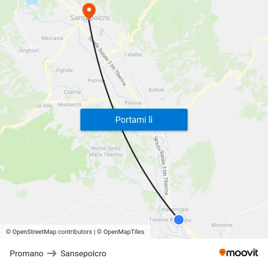 Promano to Sansepolcro map