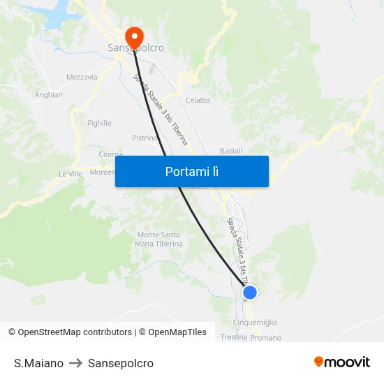 S.Maiano to Sansepolcro map