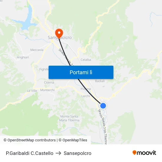 P.Garibaldi C.Castello to Sansepolcro map