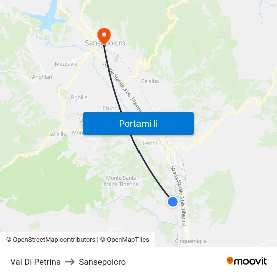 Val Di Petrina to Sansepolcro map