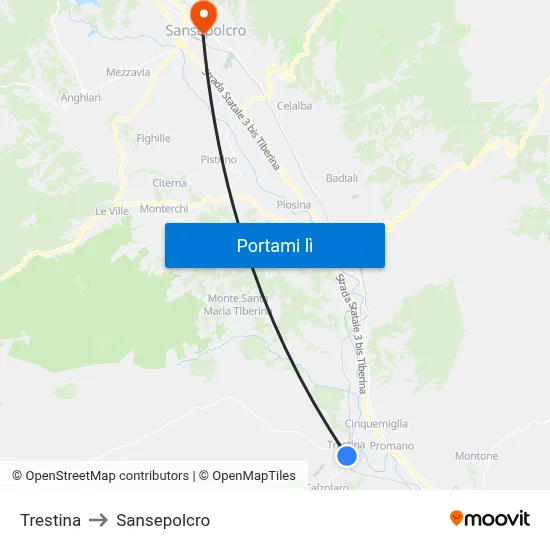 Trestina to Sansepolcro map