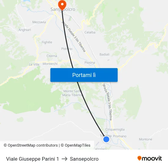Viale Giuseppe Parini 1 to Sansepolcro map