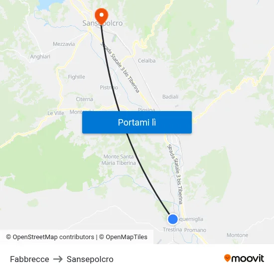 Fabbrecce to Sansepolcro map