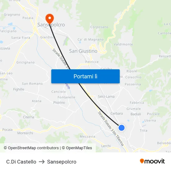 C.Di Castello to Sansepolcro map