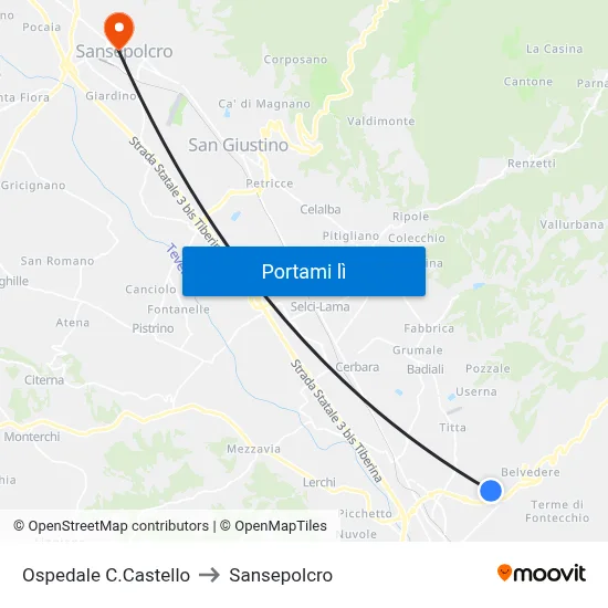 Ospedale C.Castello to Sansepolcro map