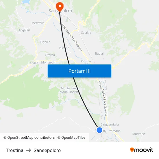Trestina to Sansepolcro map