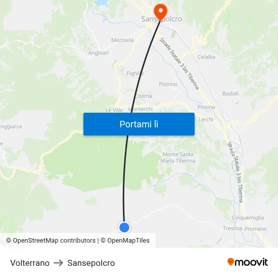 Volterrano to Sansepolcro map