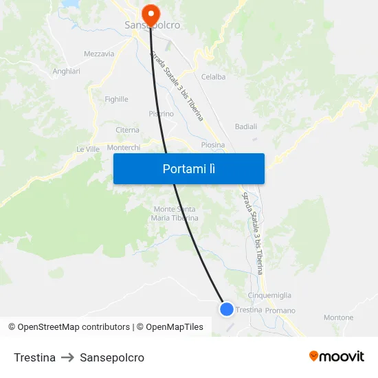 Trestina to Sansepolcro map