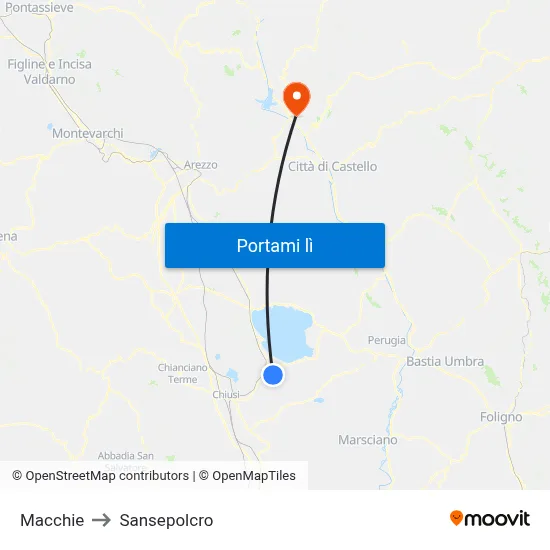 Macchie to Sansepolcro map