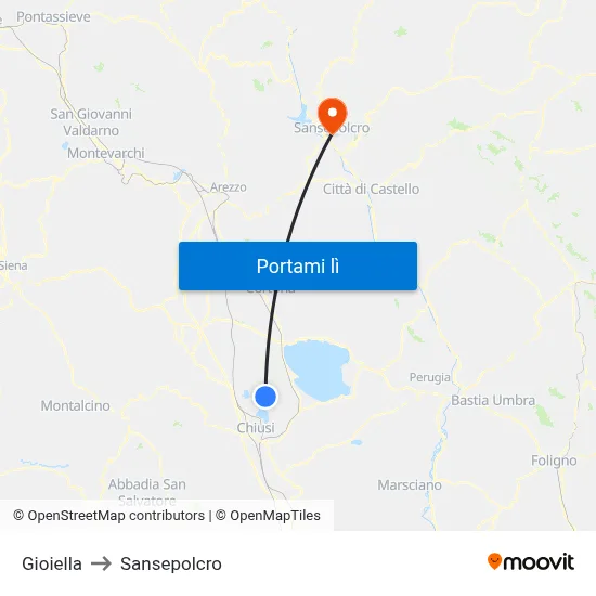 Gioiella to Sansepolcro map